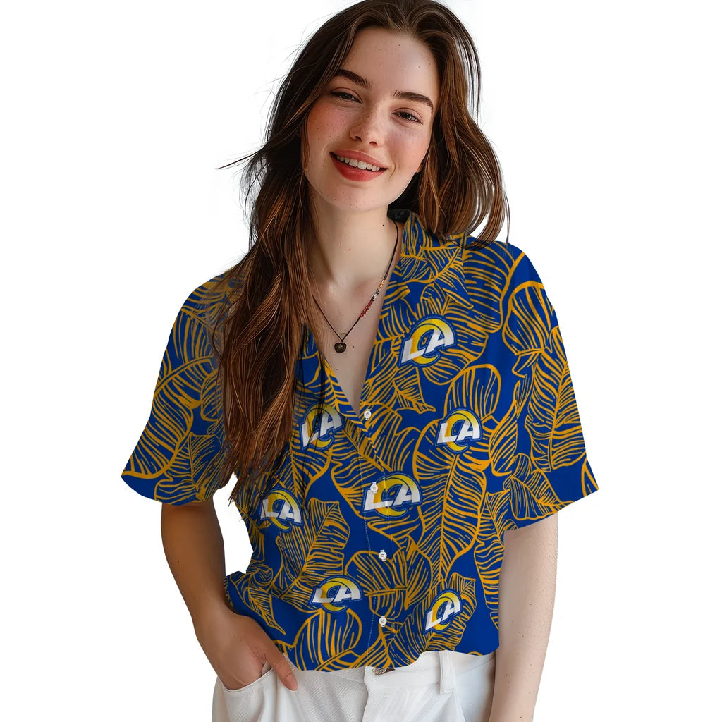 Los Angeles Rams Hawaiian Shirt - Leaf Outline | Hula Hawaiian Shirts