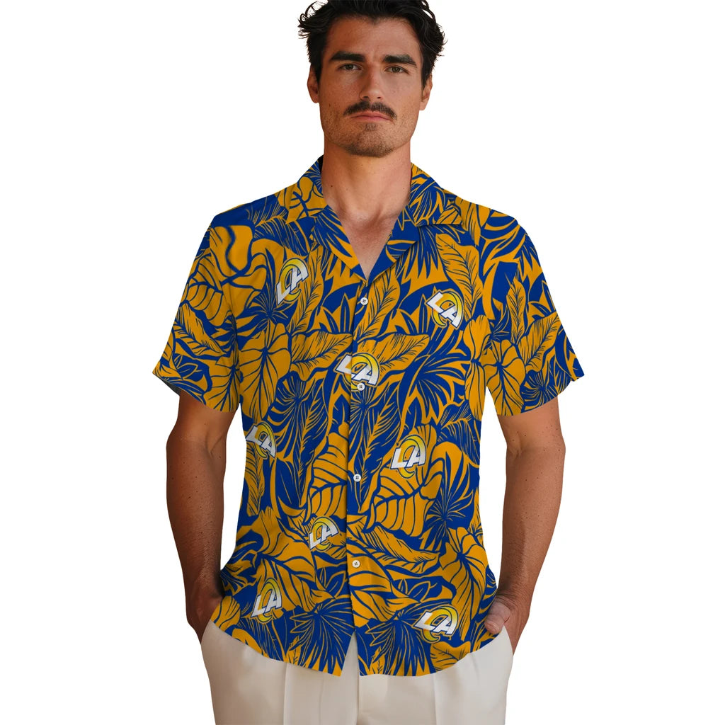 Los Angeles Rams Hawaiian Shirt - Monstera Layer | Hula Hawaiian Shirts