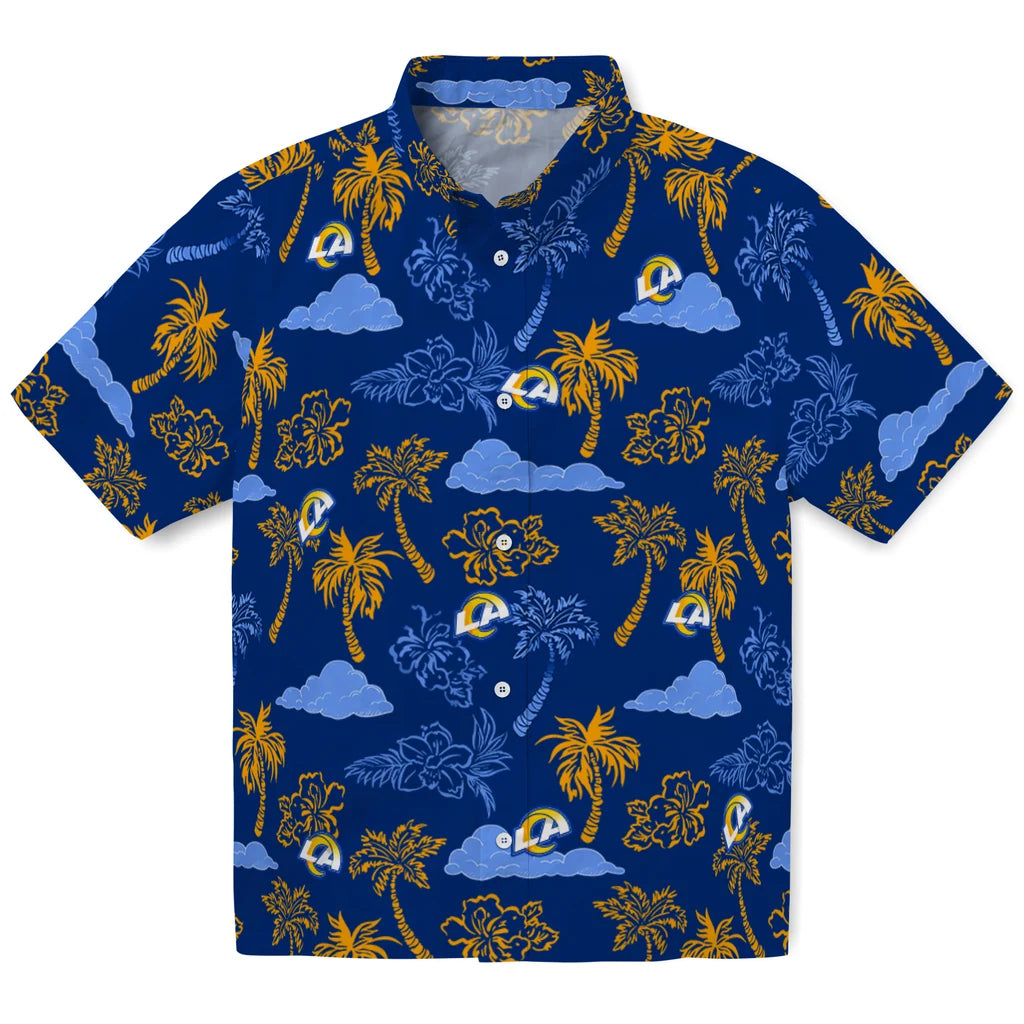 Los Angeles Rams Hawaiian Shirt - Palm And Clouds | Hula Hawaiian Shirts