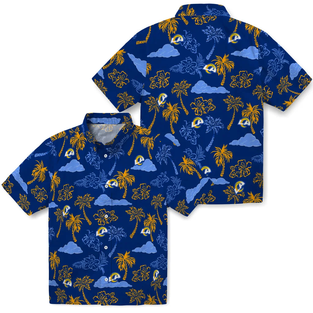 Los Angeles Rams Hawaiian Shirt - Palm And Clouds | Hula Hawaiian Shirts