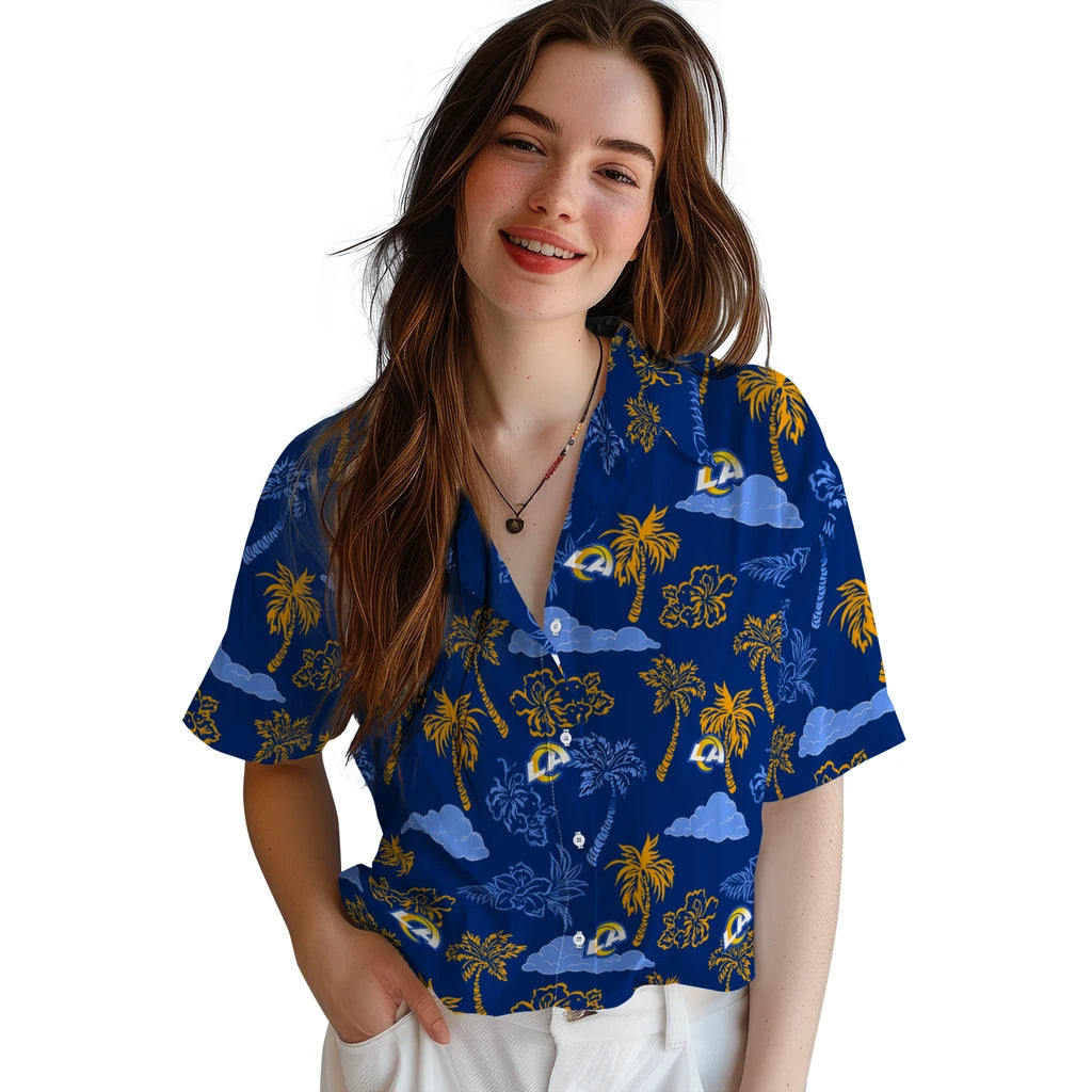 Los Angeles Rams Hawaiian Shirt - Palm And Clouds | Hula Hawaiian Shirts