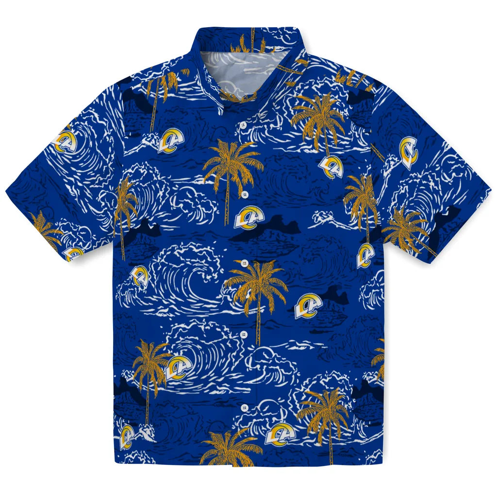 Los Angeles Rams Hawaiian Shirt - Wave Palm | Hula Hawaiian Shirts