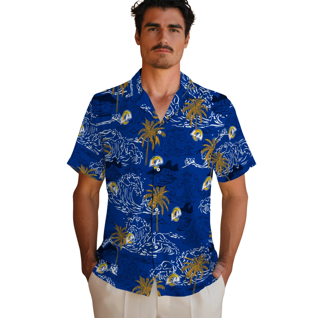 Los Angeles Rams Hawaiian Shirt - Wave Palm | Hula Hawaiian Shirts