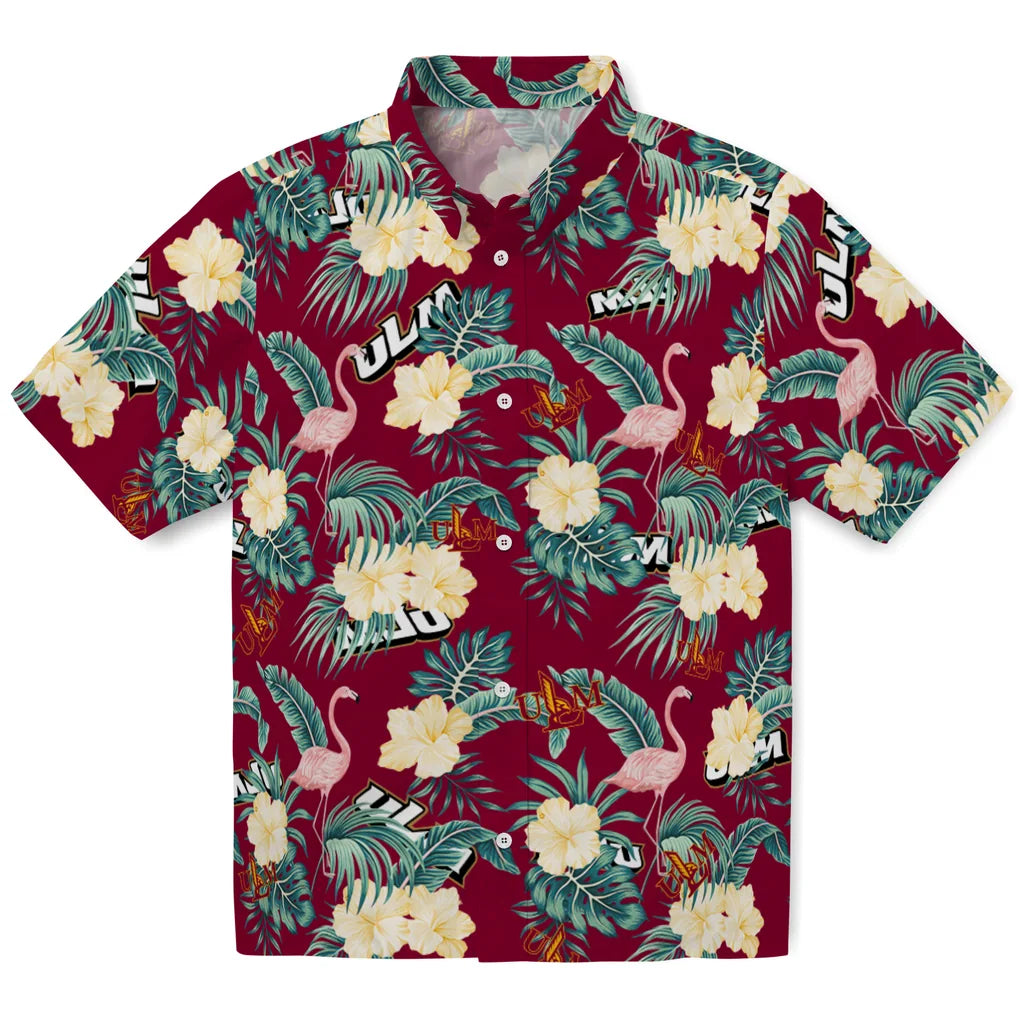 Louisiana-Monroe Warhawks Hawaiian Shirt - Flamingo and Hibiscus | Hula Hawaiian Shirts