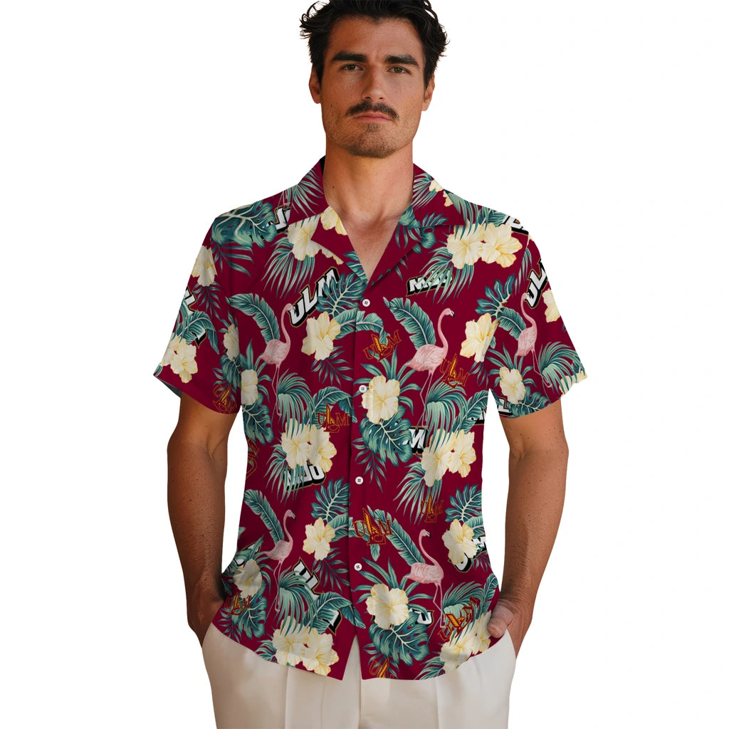 Louisiana-Monroe Warhawks Hawaiian Shirt - Flamingo and Hibiscus | Hula Hawaiian Shirts