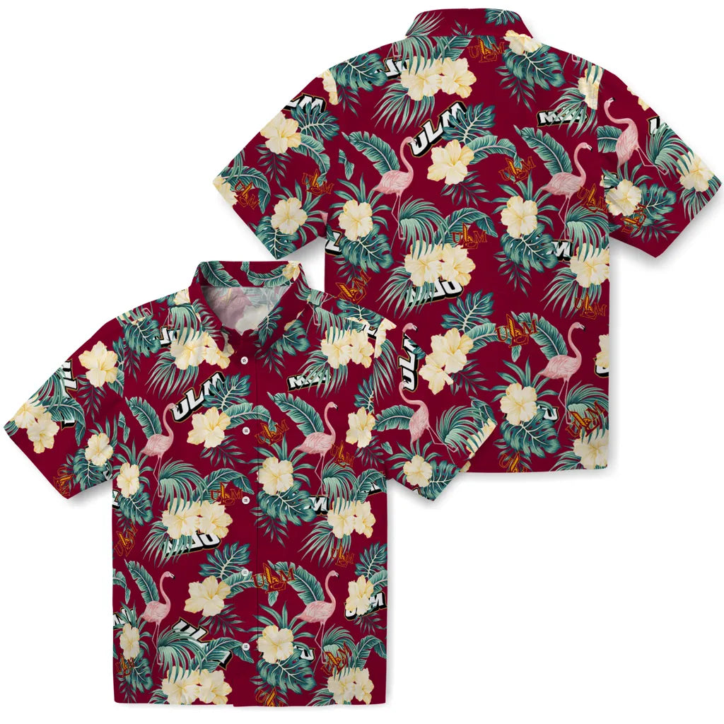 Louisiana-Monroe Warhawks Hawaiian Shirt - Flamingo and Hibiscus | Hula Hawaiian Shirts