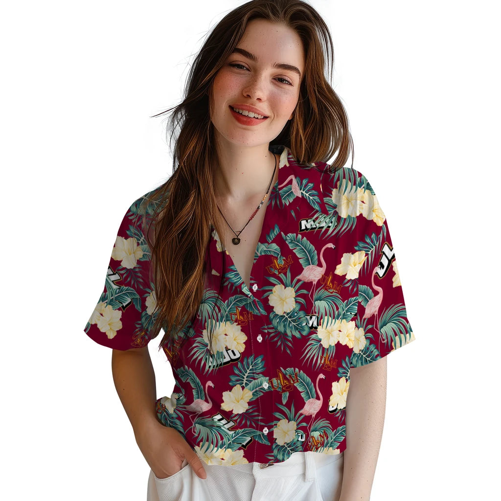 Louisiana-Monroe Warhawks Hawaiian Shirt - Flamingo and Hibiscus | Hula Hawaiian Shirts