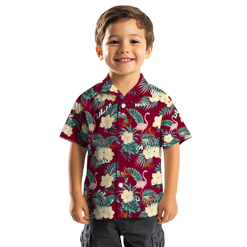 Louisiana-Monroe Warhawks Hawaiian Shirt - Flamingo and Hibiscus | Hula Hawaiian Shirts