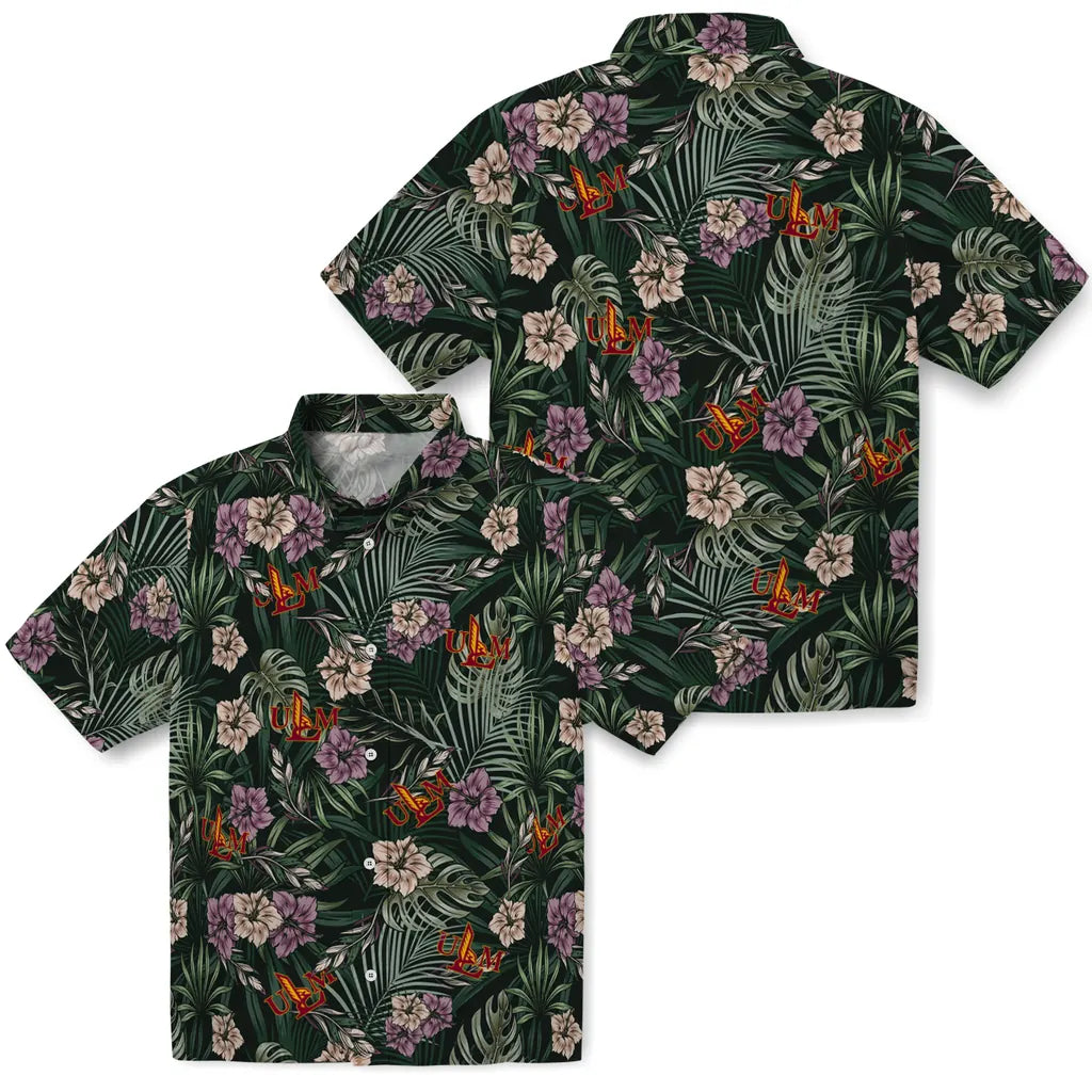 Louisiana-Monroe Warhawks Hawaiian Shirt - Hibiscus Leaves Pattern | Hula Hawaiian Shirts