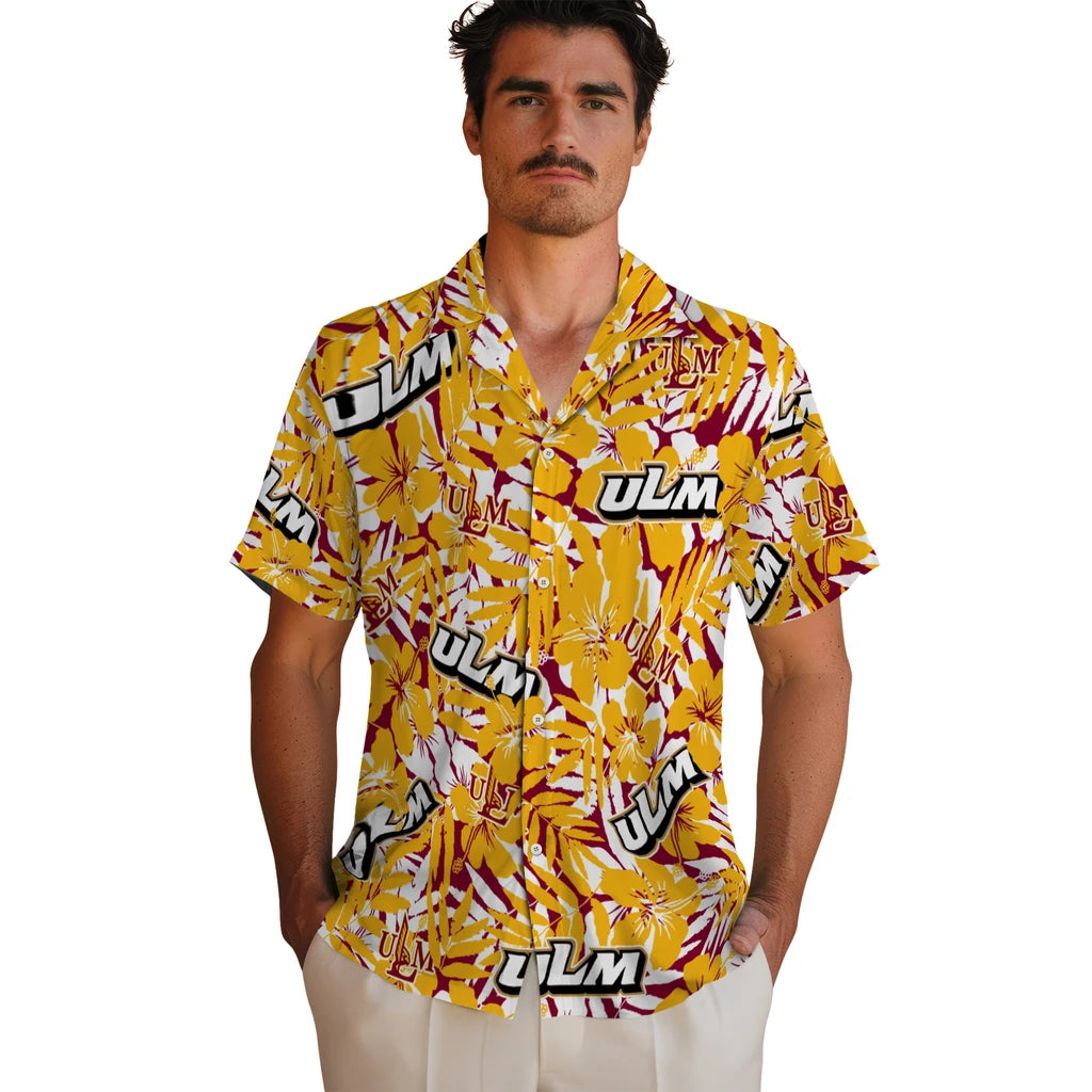 Louisiana-Monroe Warhawks Hawaiian Shirt - Hibiscus Overlay | Hula Hawaiian Shirts