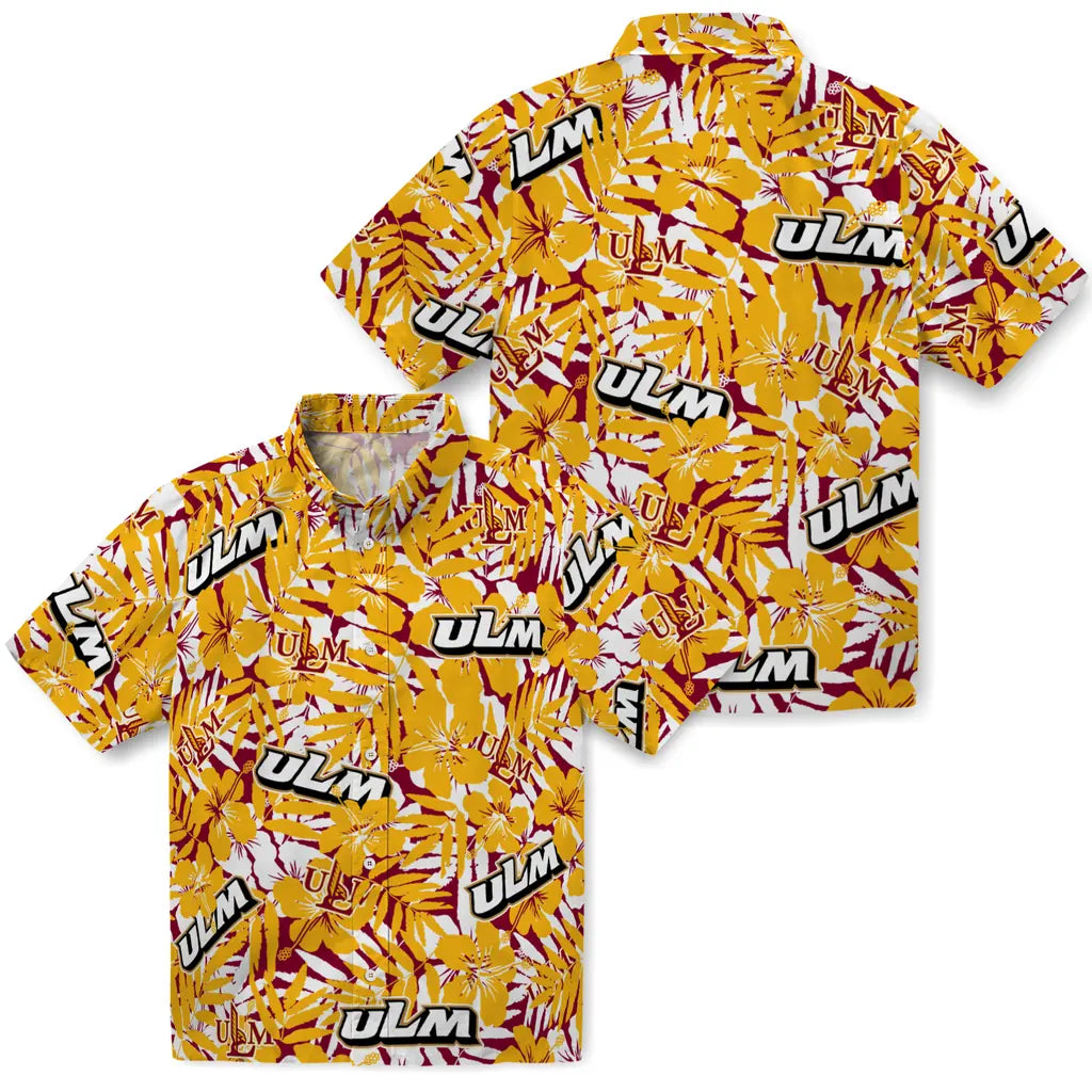 Louisiana-Monroe Warhawks Hawaiian Shirt - Hibiscus Overlay | Hula Hawaiian Shirts