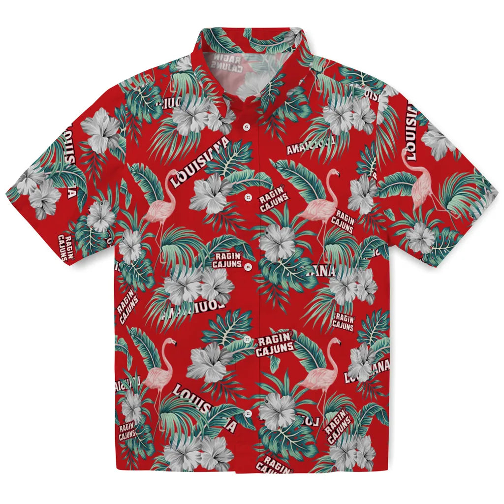 Louisiana Ragin' Cajuns Hawaiian Shirt - Flamingo and Hibiscus | Hula Hawaiian Shirts
