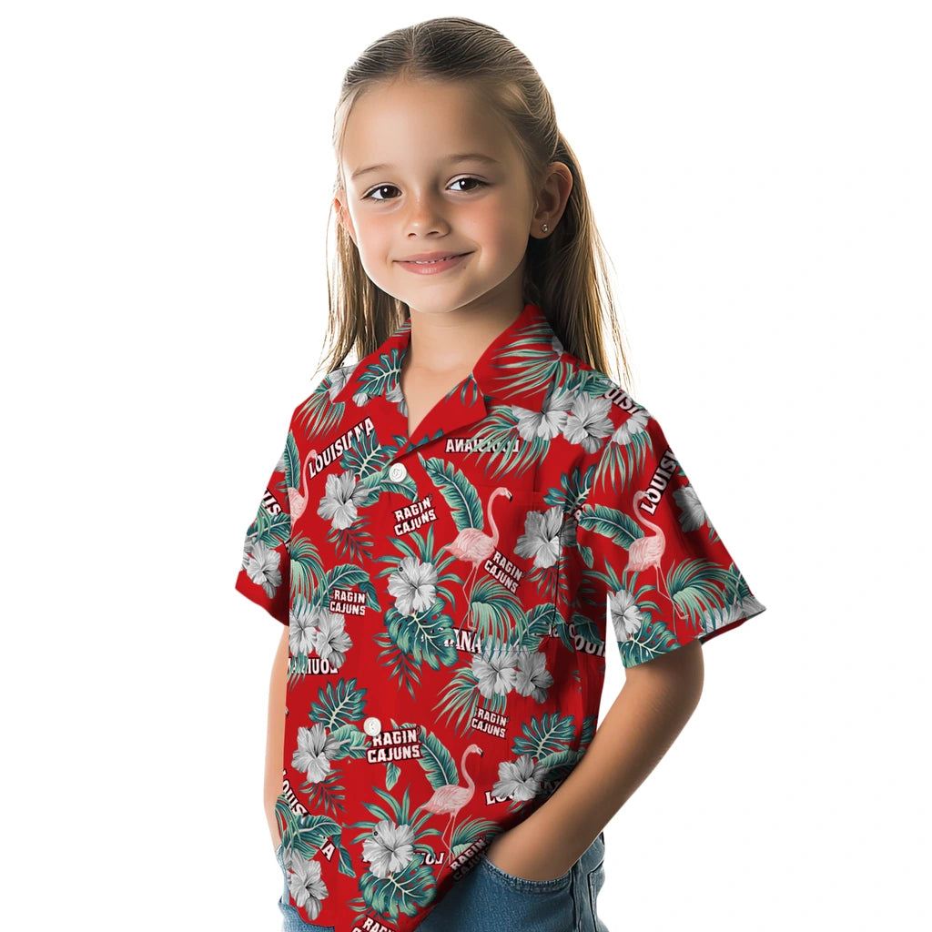 Louisiana Ragin' Cajuns Hawaiian Shirt - Flamingo and Hibiscus | Hula Hawaiian Shirts