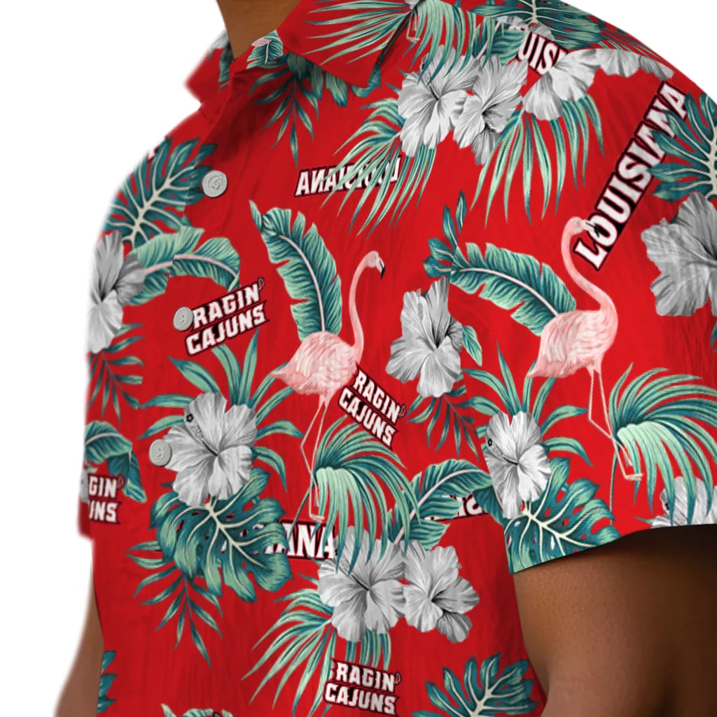 Louisiana Ragin' Cajuns Hawaiian Shirt - Flamingo and Hibiscus | Hula Hawaiian Shirts