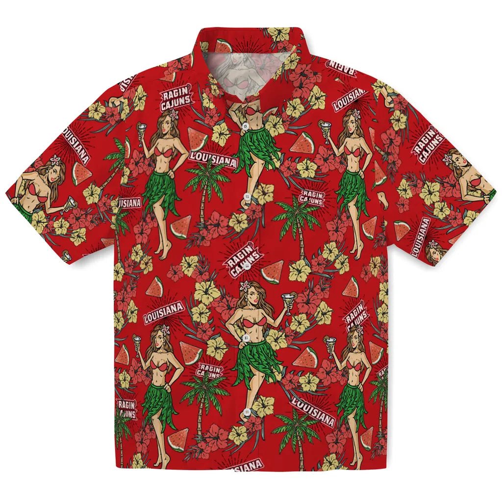 Louisiana Ragin' Cajuns Hawaiian Shirt - Hawaiian Girls Design | Hula Hawaiian Shirts