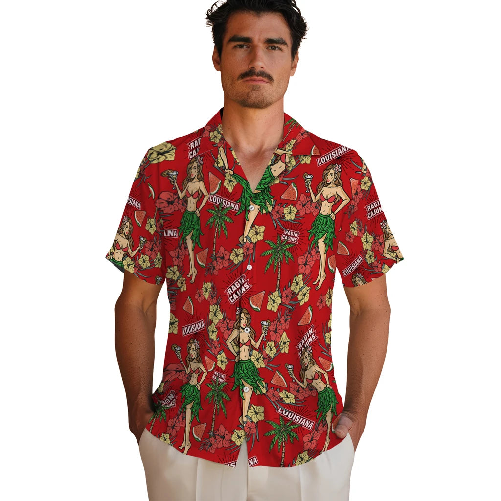 Louisiana Ragin' Cajuns Hawaiian Shirt - Hawaiian Girls Design | Hula Hawaiian Shirts