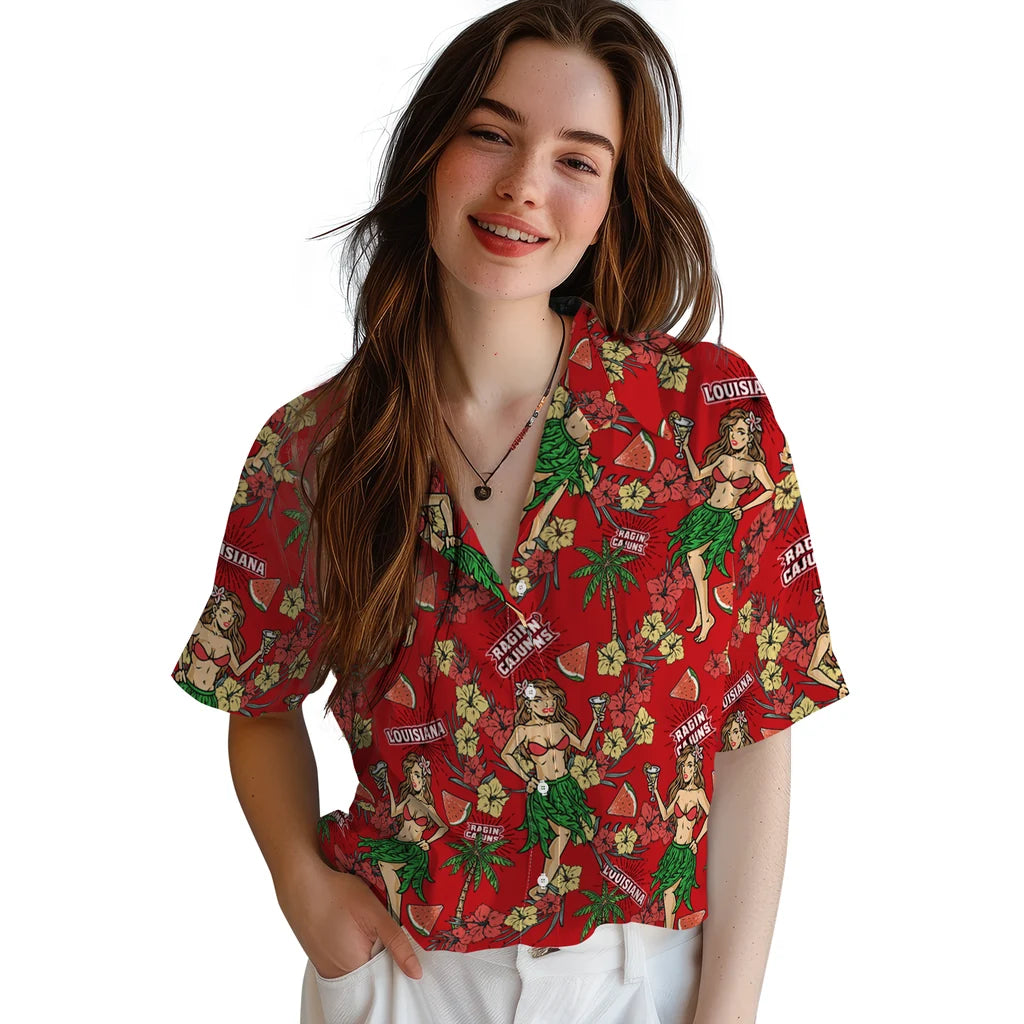 Louisiana Ragin' Cajuns Hawaiian Shirt - Hawaiian Girls Design | Hula Hawaiian Shirts