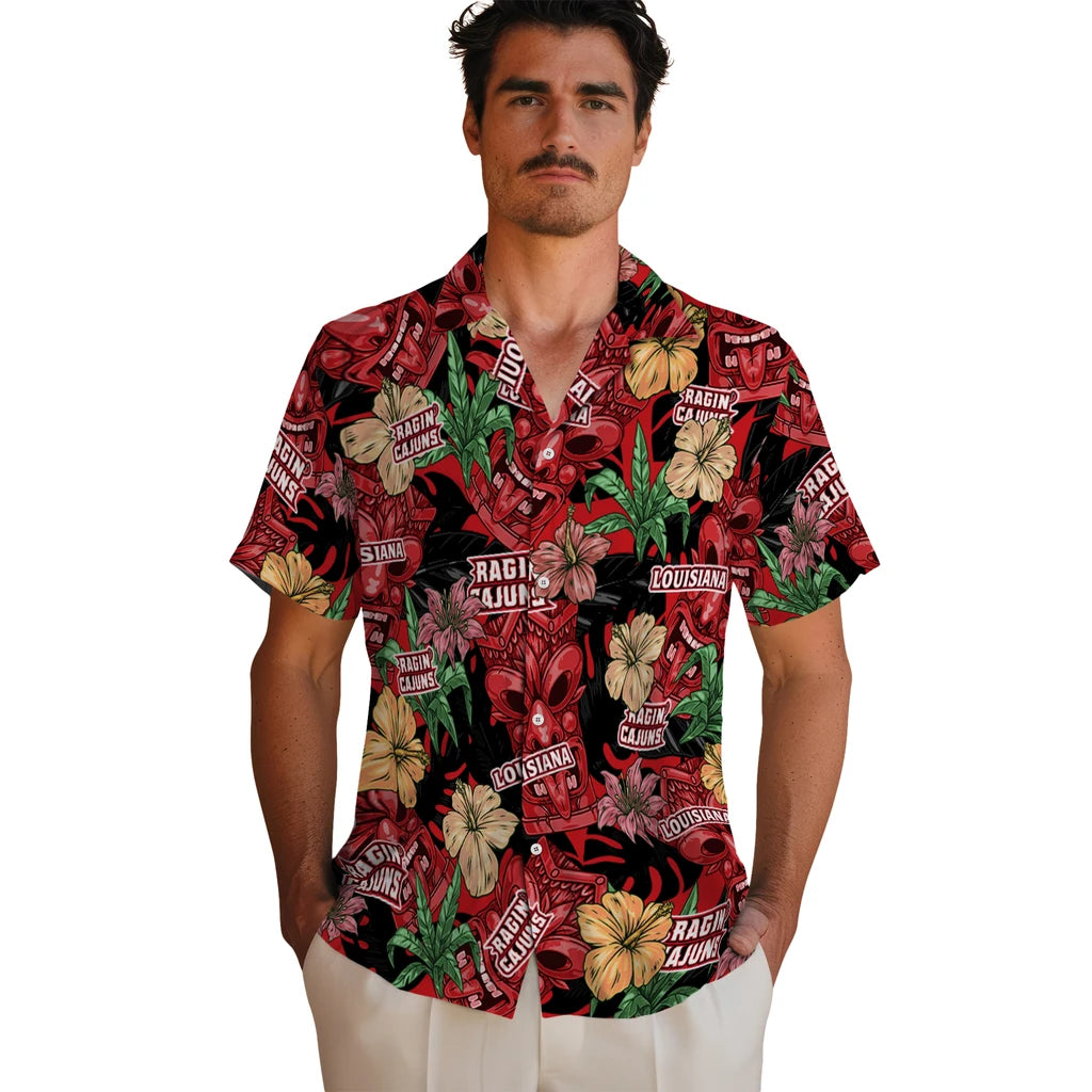 Louisiana Ragin' Cajuns Hawaiian Shirt - Hibiscus Tiki Jungle | Hula Hawaiian Shirts