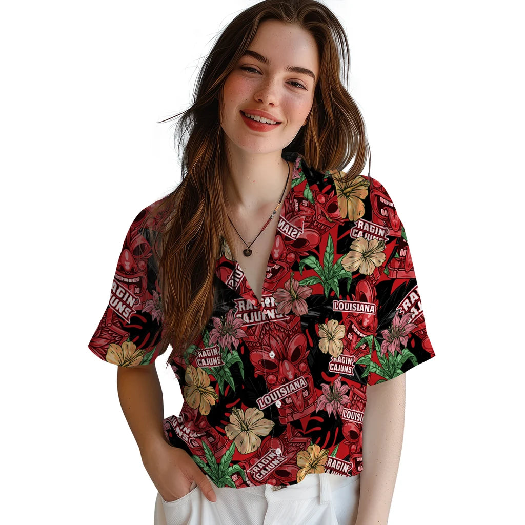 Louisiana Ragin' Cajuns Hawaiian Shirt - Hibiscus Tiki Jungle | Hula Hawaiian Shirts
