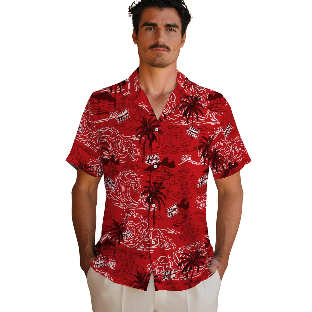 Louisiana Ragin' Cajuns Hawaiian Shirt - Wave Palm | Hula Hawaiian Shirts