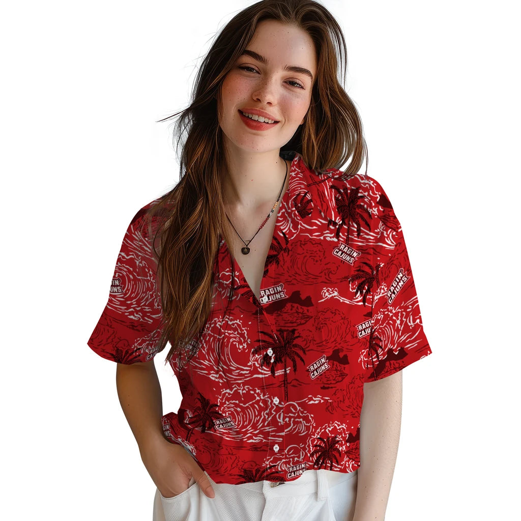 Louisiana Ragin' Cajuns Hawaiian Shirt - Wave Palm | Hula Hawaiian Shirts