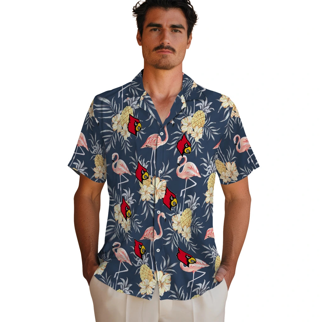 Louisville Cardinals Hawaiian Shirt - Flamingo Hibiscus | Hula Hawaiian Shirts