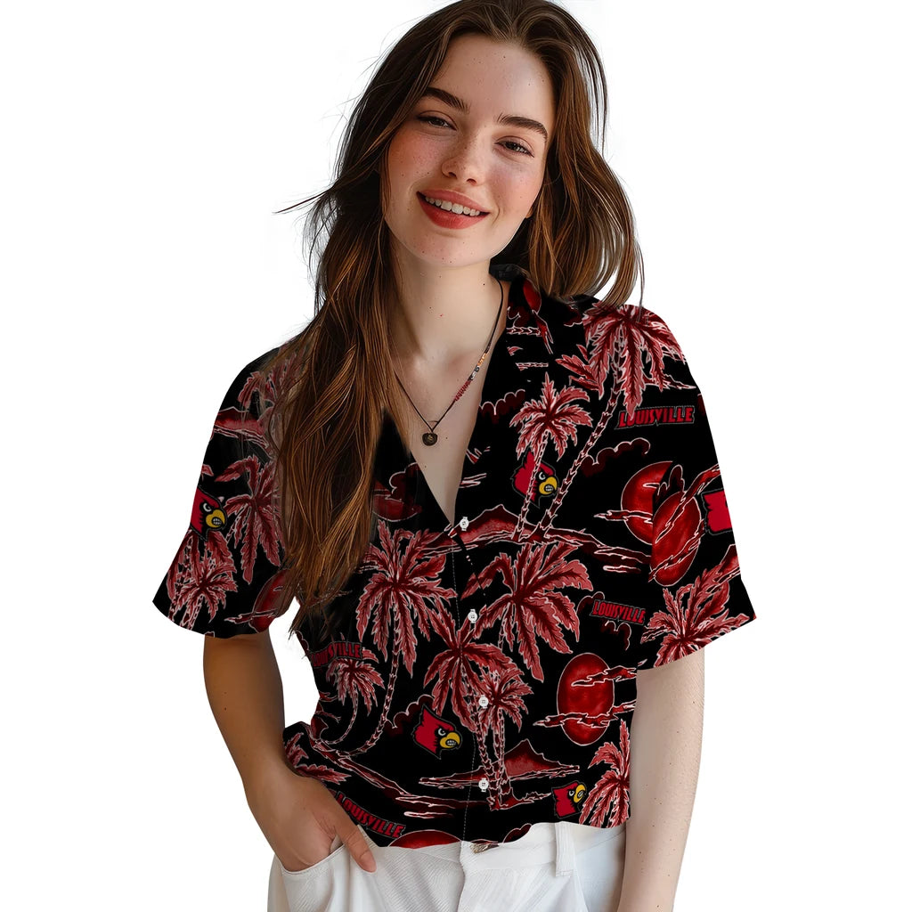 Louisville Cardinals Hawaiian Shirt - Palm Sunset | Hula Hawaiian Shirts