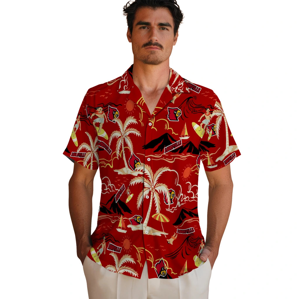 Louisville Cardinals Hawaiian Shirt - Palm Tree Island | Hula Hawaiian Shirts