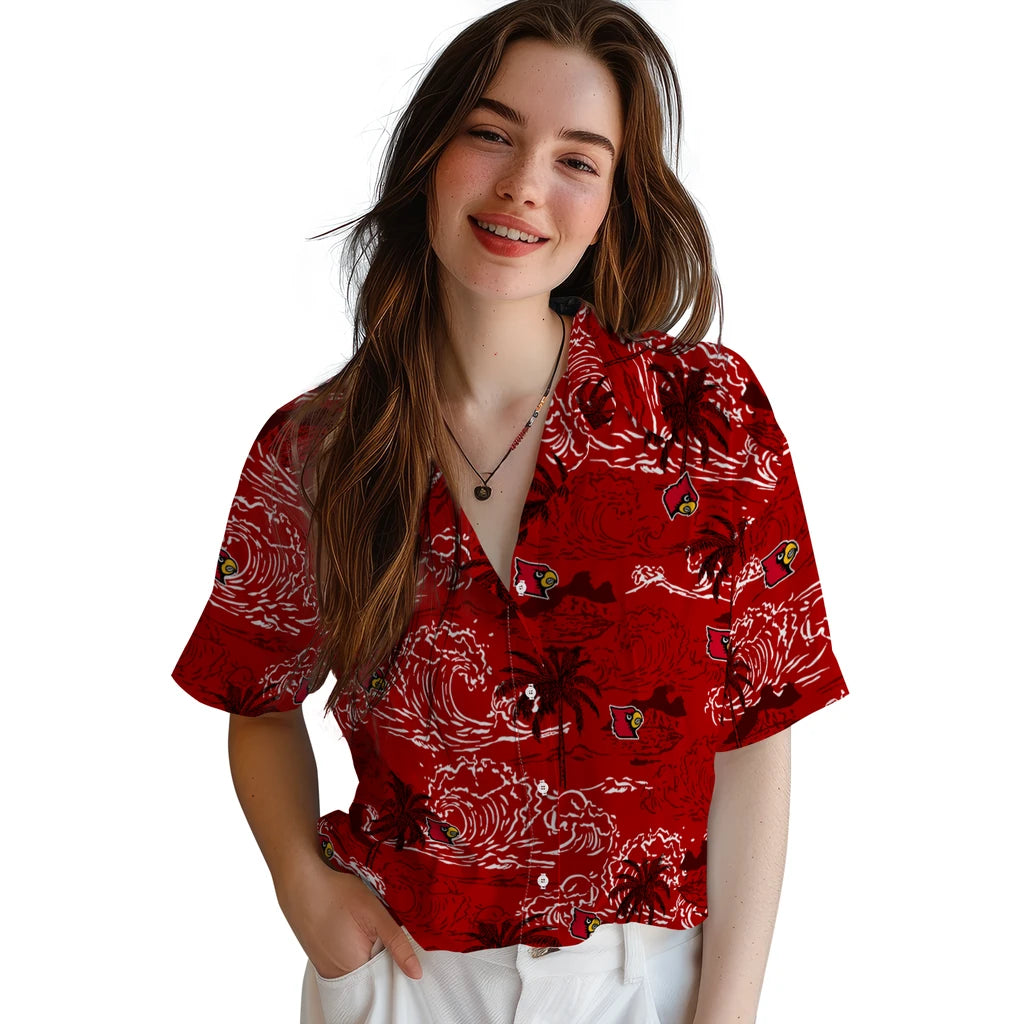 Louisville Cardinals Hawaiian Shirt - Wave Palm | Hula Hawaiian Shirts