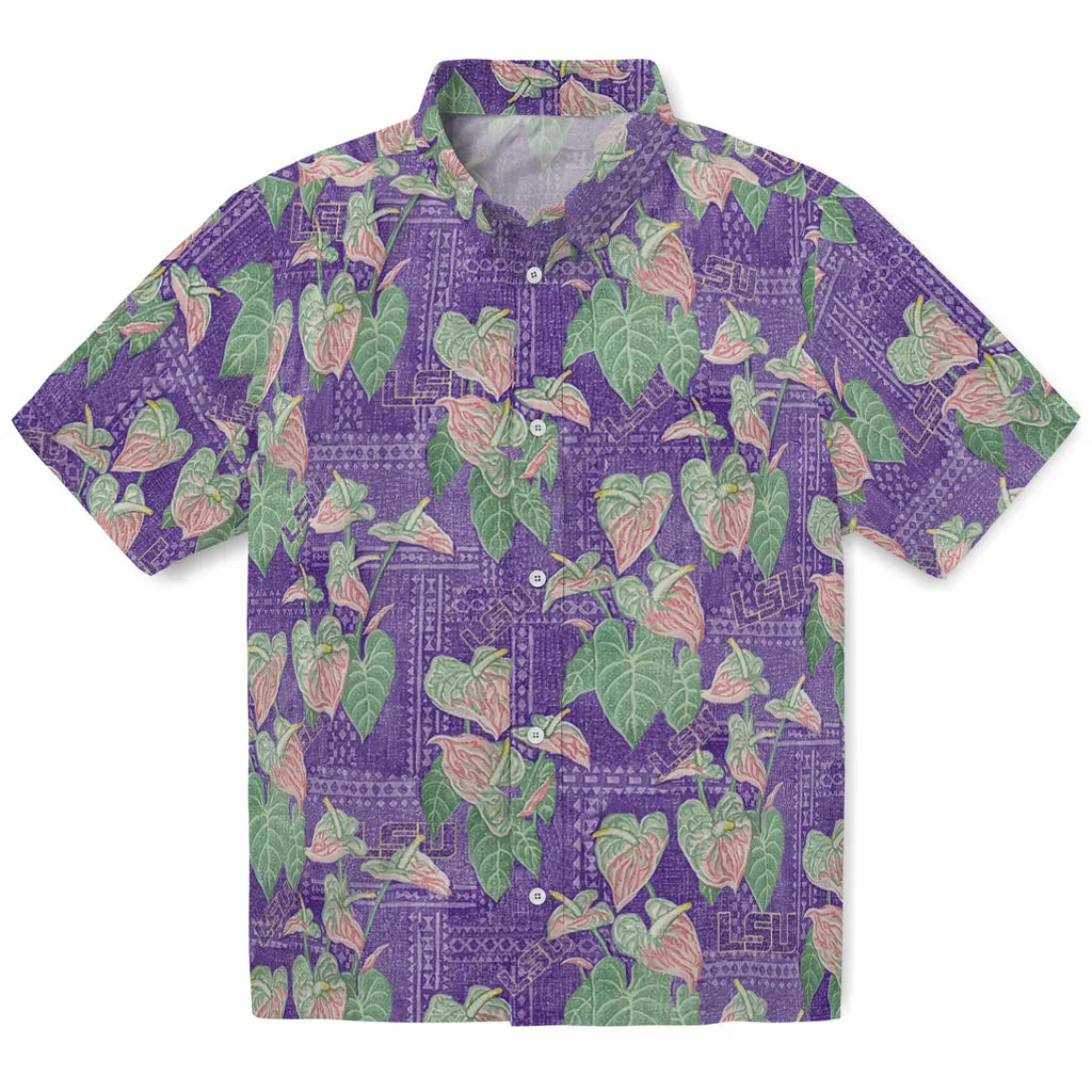 LSU Tigers Hawaiian Shirt - Anthurium Overlay | Hula Hawaiian Shirts