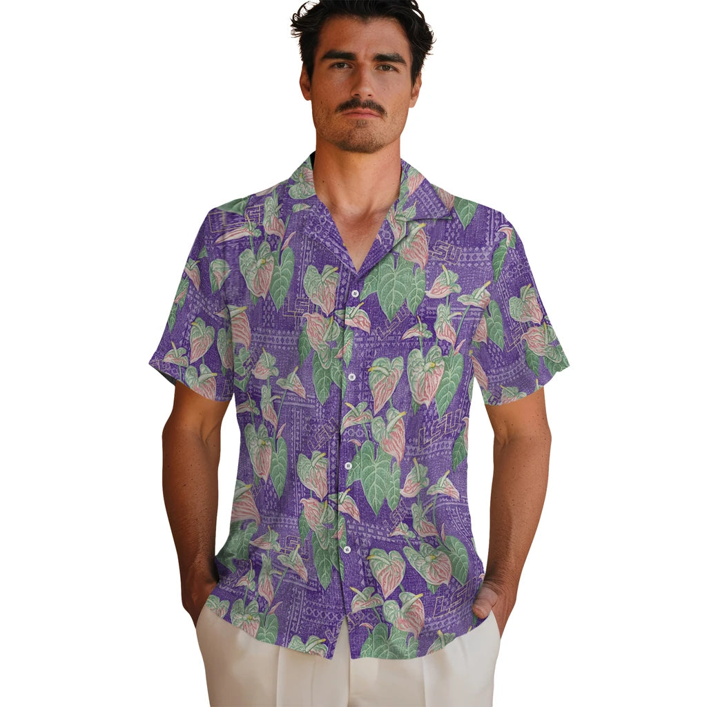 LSU Tigers Hawaiian Shirt - Anthurium Overlay | Hula Hawaiian Shirts