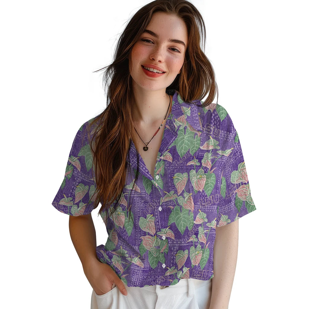 LSU Tigers Hawaiian Shirt - Anthurium Overlay | Hula Hawaiian Shirts