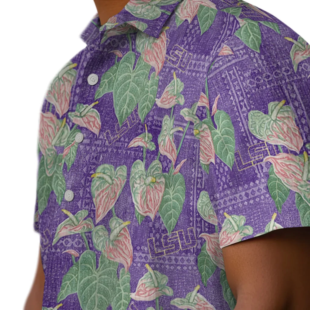 LSU Tigers Hawaiian Shirt - Anthurium Overlay | Hula Hawaiian Shirts