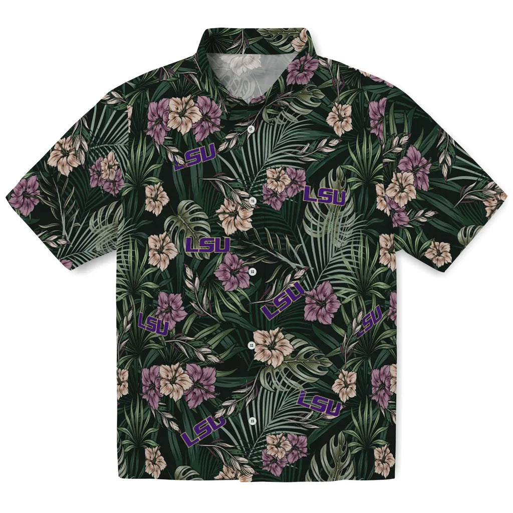 LSU Tigers Hawaiian Shirt - Hibiscus Leaves Pattern | Hula Hawaiian Shirts