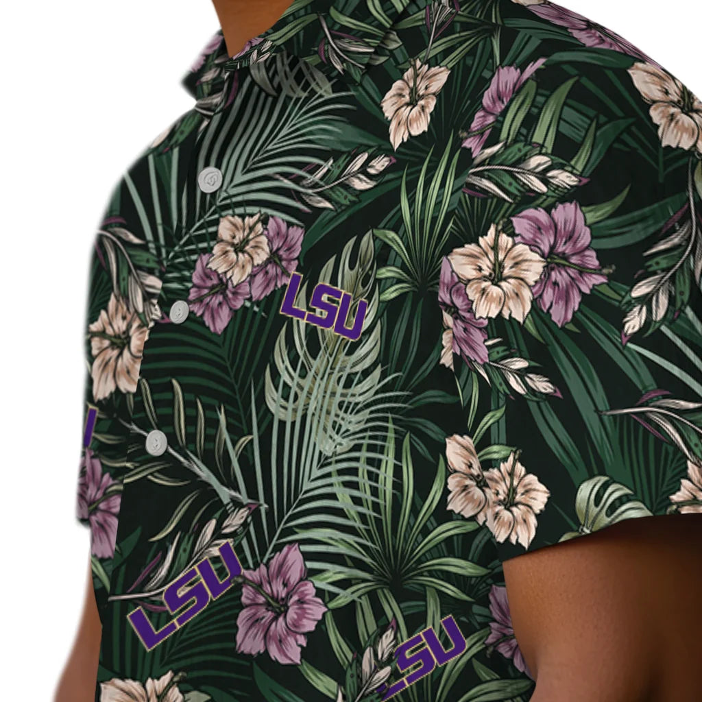 LSU Tigers Hawaiian Shirt - Hibiscus Leaves Pattern | Hula Hawaiian Shirts