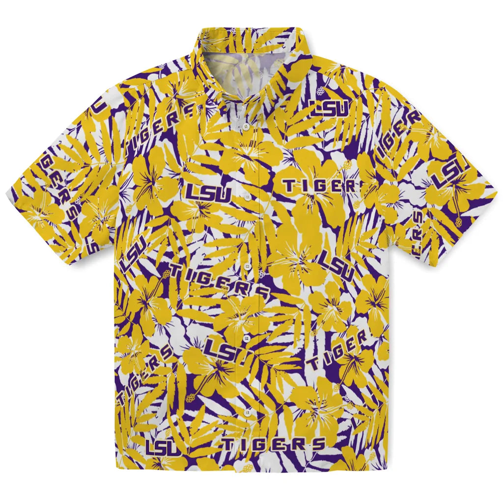 LSU Tigers Hawaiian Shirt - Hibiscus Overlay | Hula Hawaiian Shirts