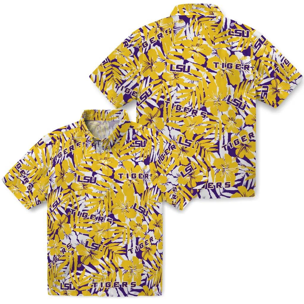 LSU Tigers Hawaiian Shirt - Hibiscus Overlay | Hula Hawaiian Shirts