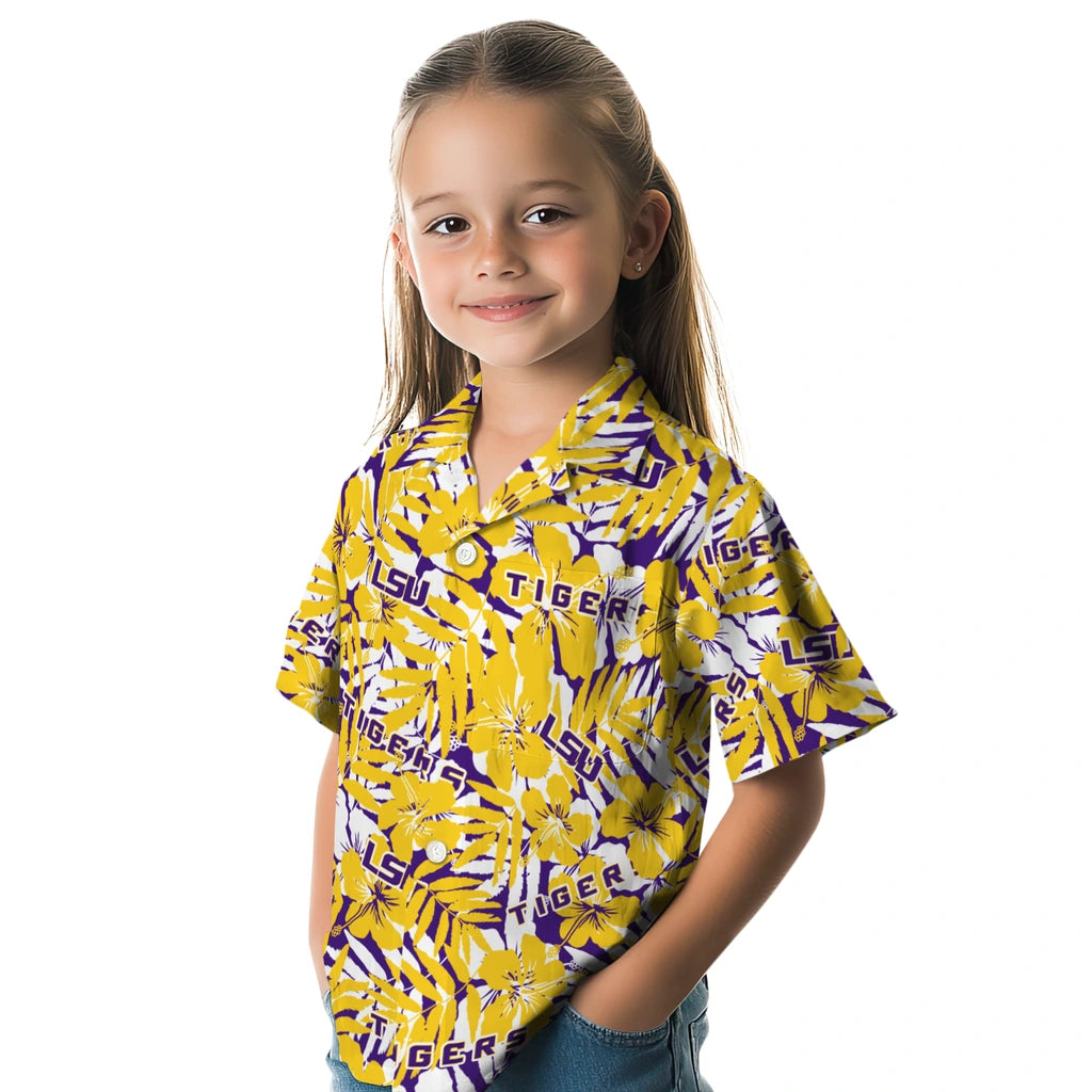 LSU Tigers Hawaiian Shirt - Hibiscus Overlay | Hula Hawaiian Shirts