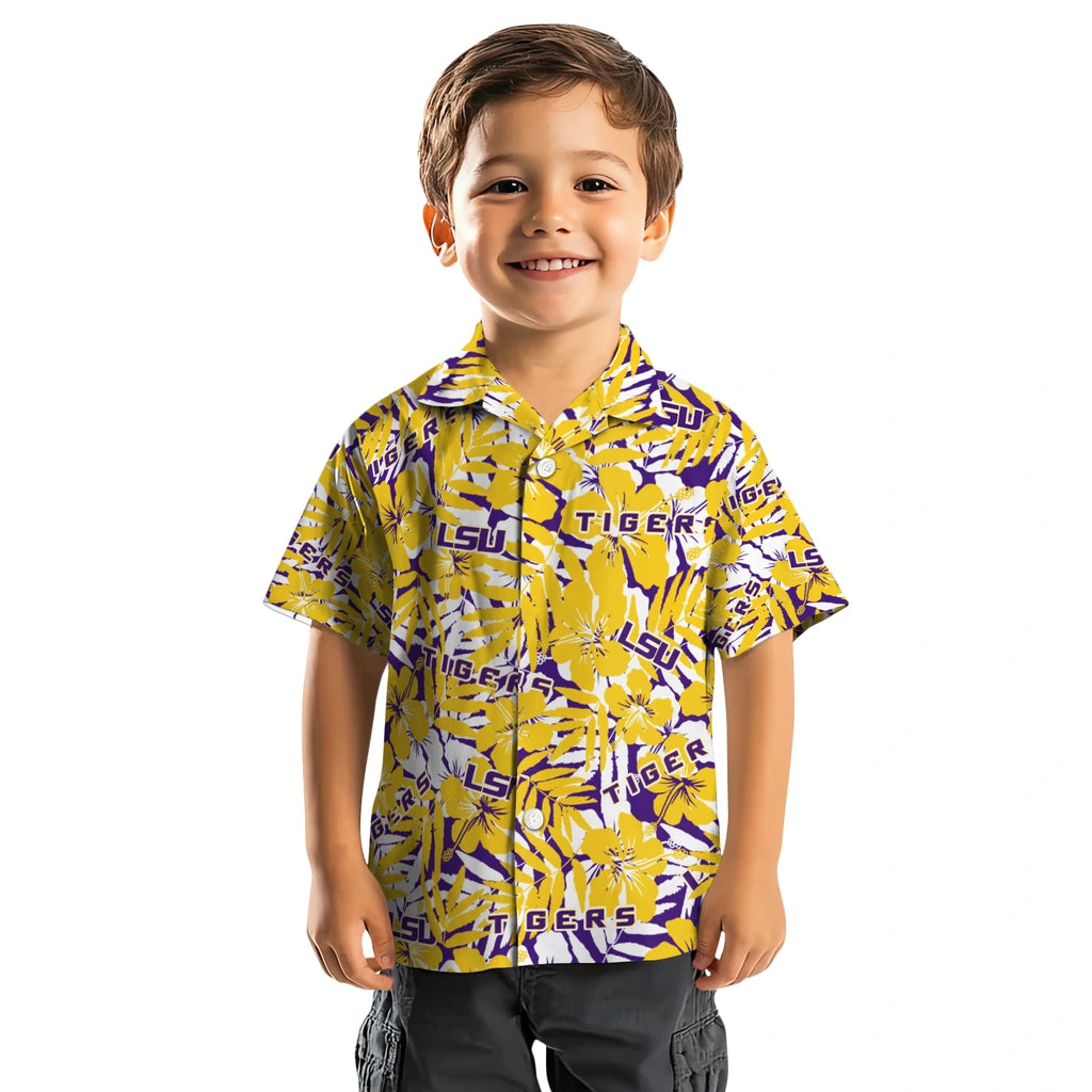 LSU Tigers Hawaiian Shirt - Hibiscus Overlay | Hula Hawaiian Shirts