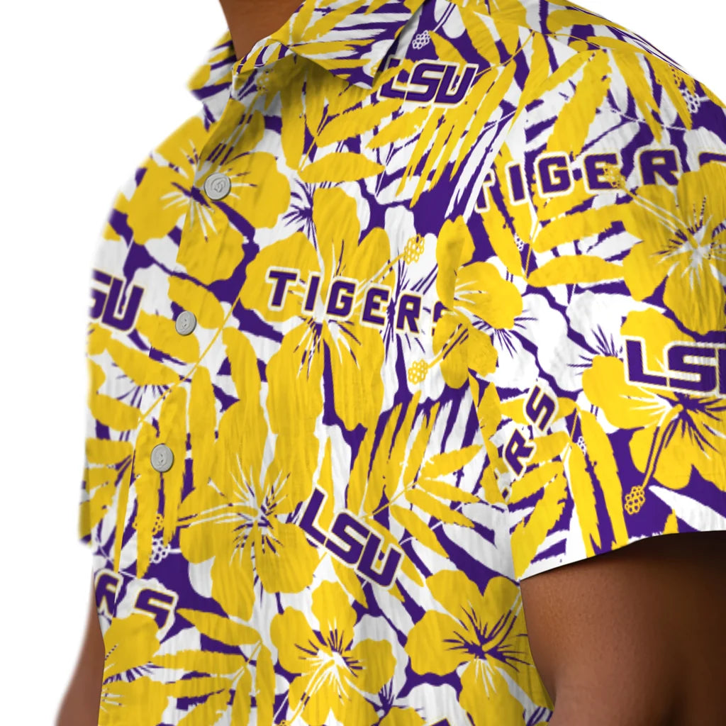 LSU Tigers Hawaiian Shirt - Hibiscus Overlay | Hula Hawaiian Shirts