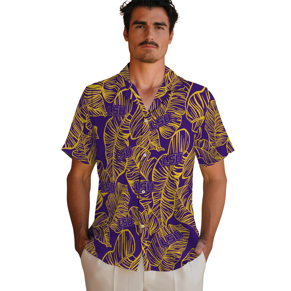 LSU Tigers Hawaiian Shirt - Leaf Outline | Hula Hawaiian Shirts
