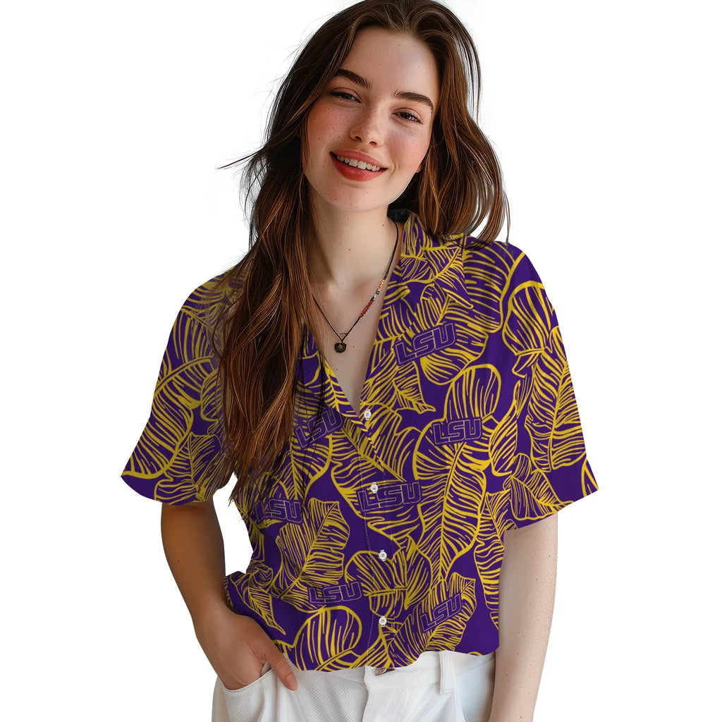 LSU Tigers Hawaiian Shirt - Leaf Outline | Hula Hawaiian Shirts