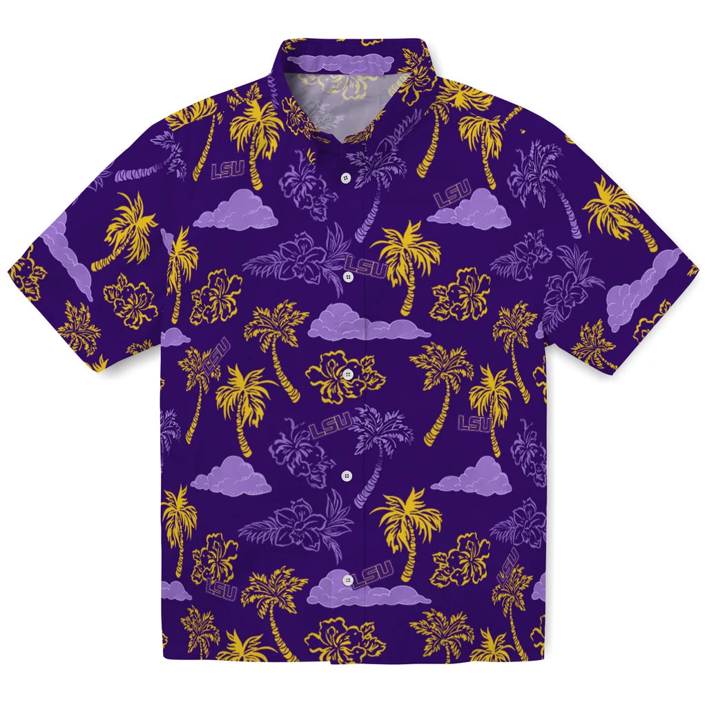 LSU Tigers Hawaiian Shirt - Palm And Clouds | Hula Hawaiian Shirts