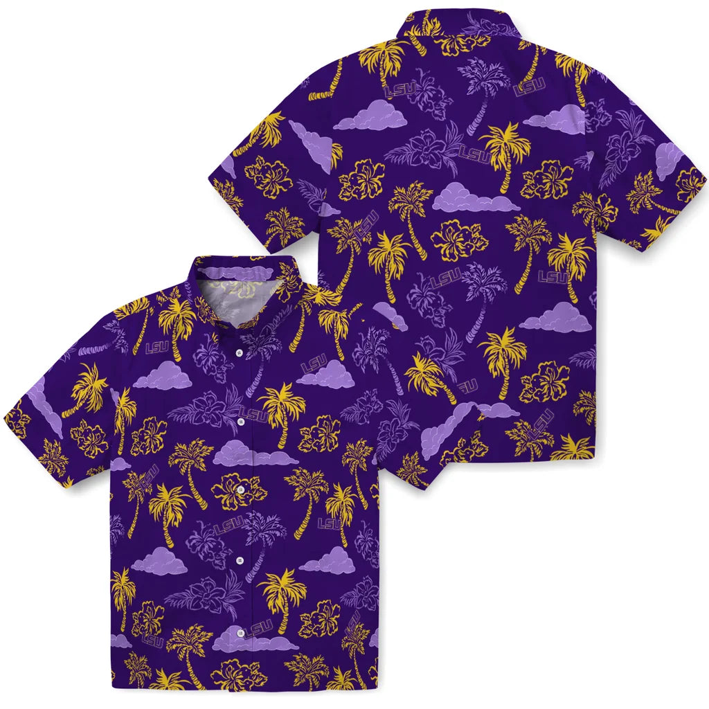 LSU Tigers Hawaiian Shirt - Palm And Clouds | Hula Hawaiian Shirts