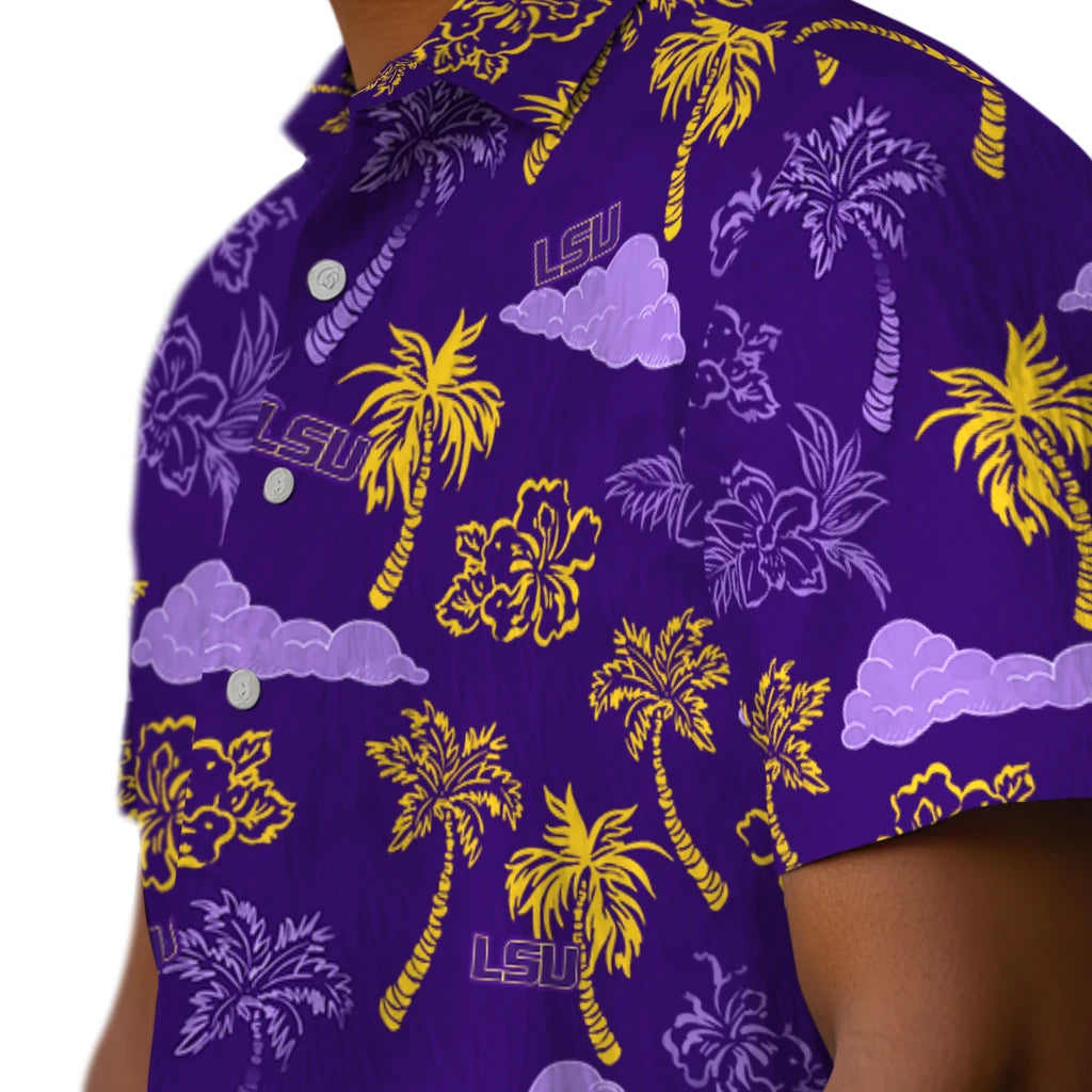 LSU Tigers Hawaiian Shirt - Palm And Clouds | Hula Hawaiian Shirts