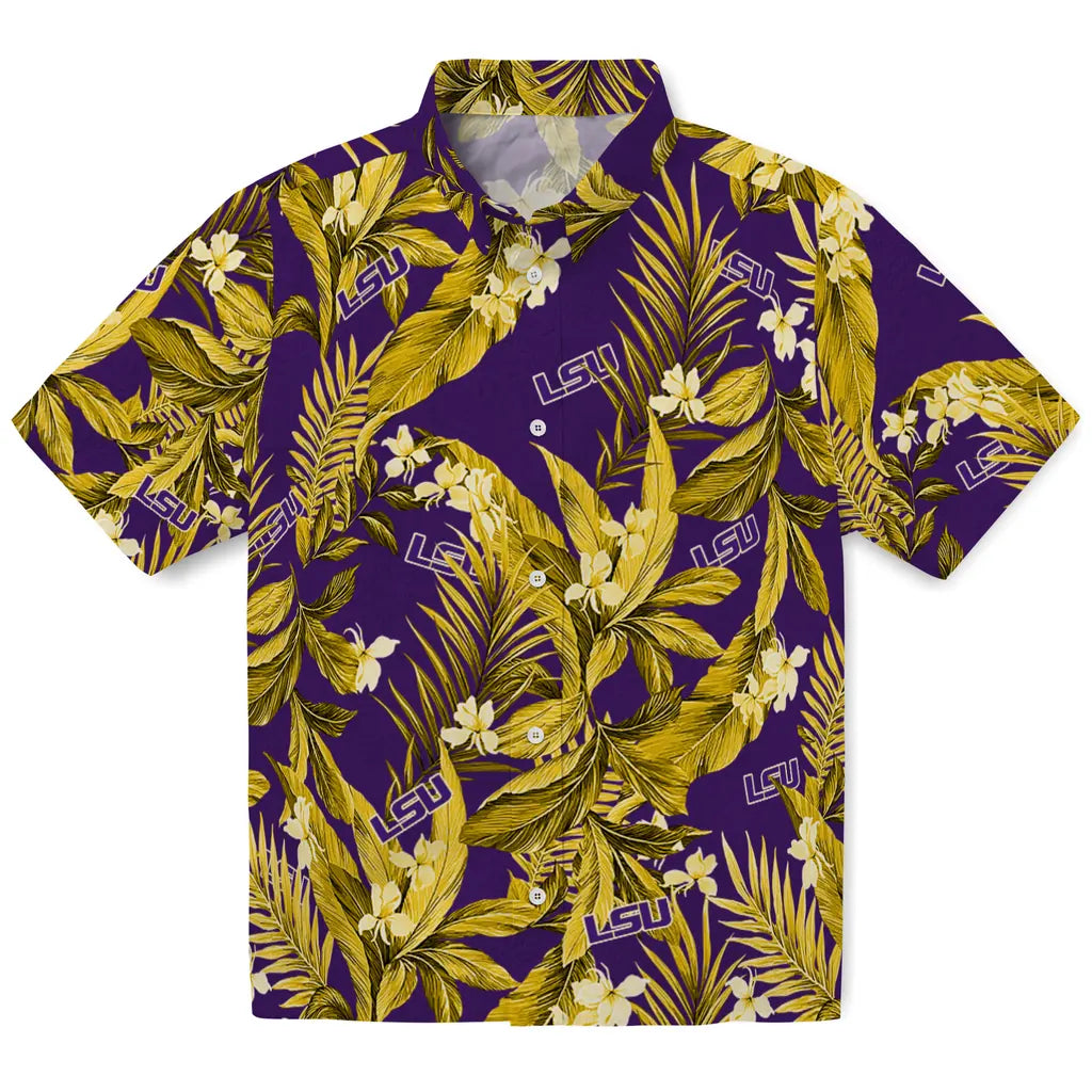 LSU Tigers Hawaiian Shirt - Palm Leaves | Hula Hawaiian Shirts