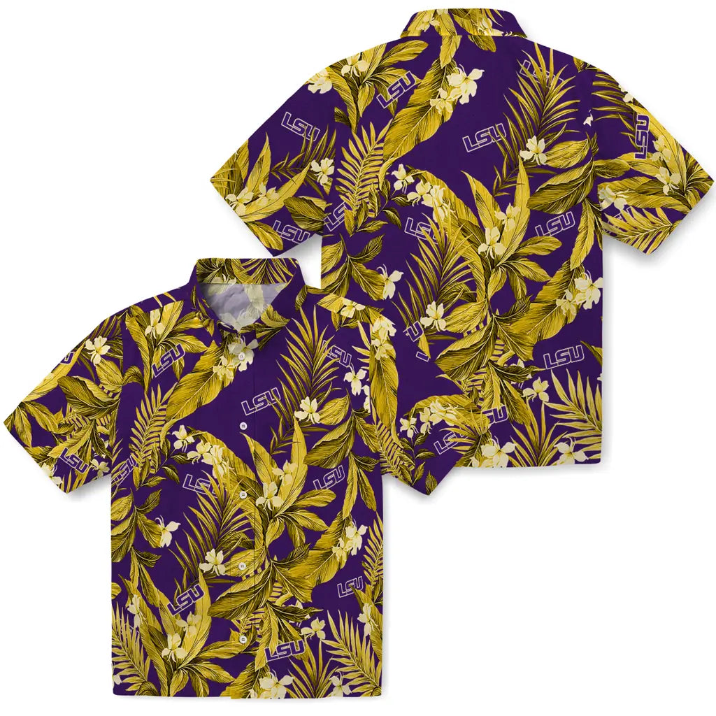 LSU Tigers Hawaiian Shirt - Palm Leaves | Hula Hawaiian Shirts