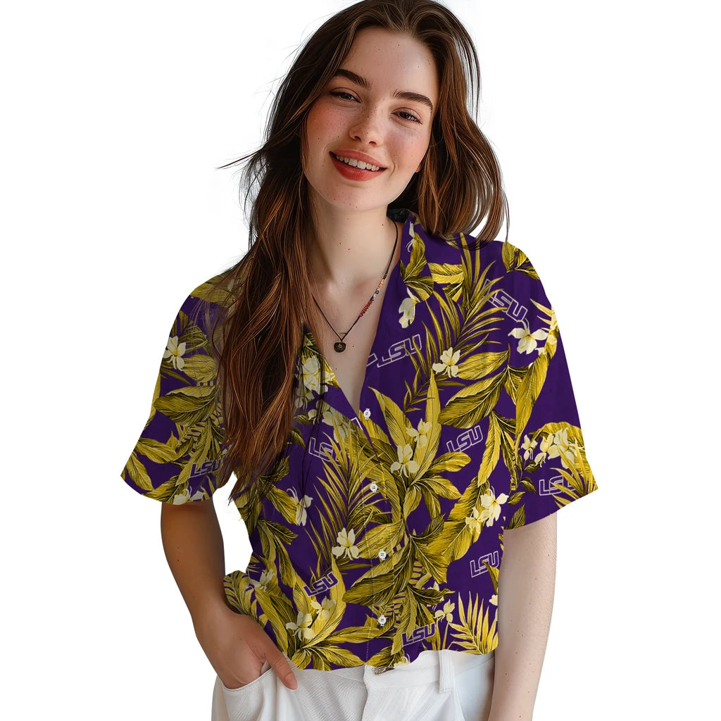 LSU Tigers Hawaiian Shirt - Palm Leaves | Hula Hawaiian Shirts
