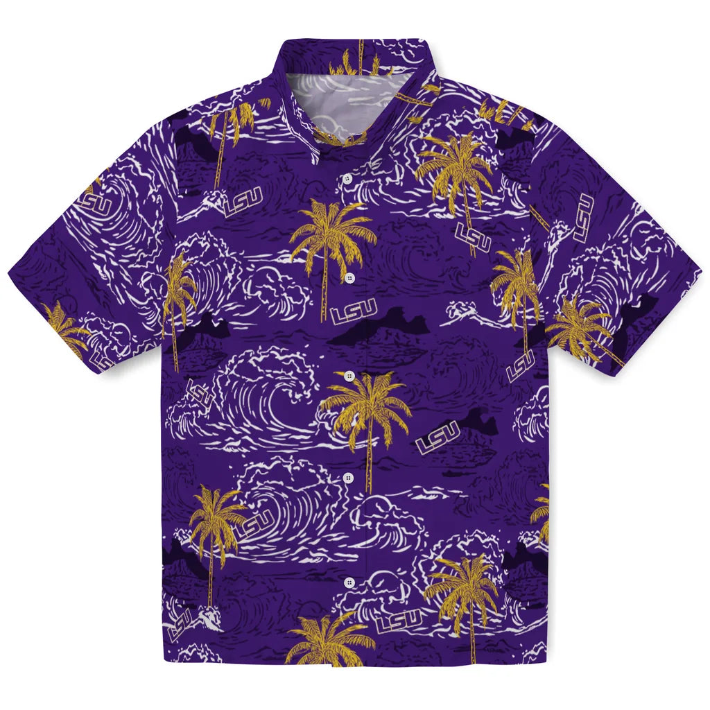 LSU Tigers Hawaiian Shirt - Wave Palm | Hula Hawaiian Shirts