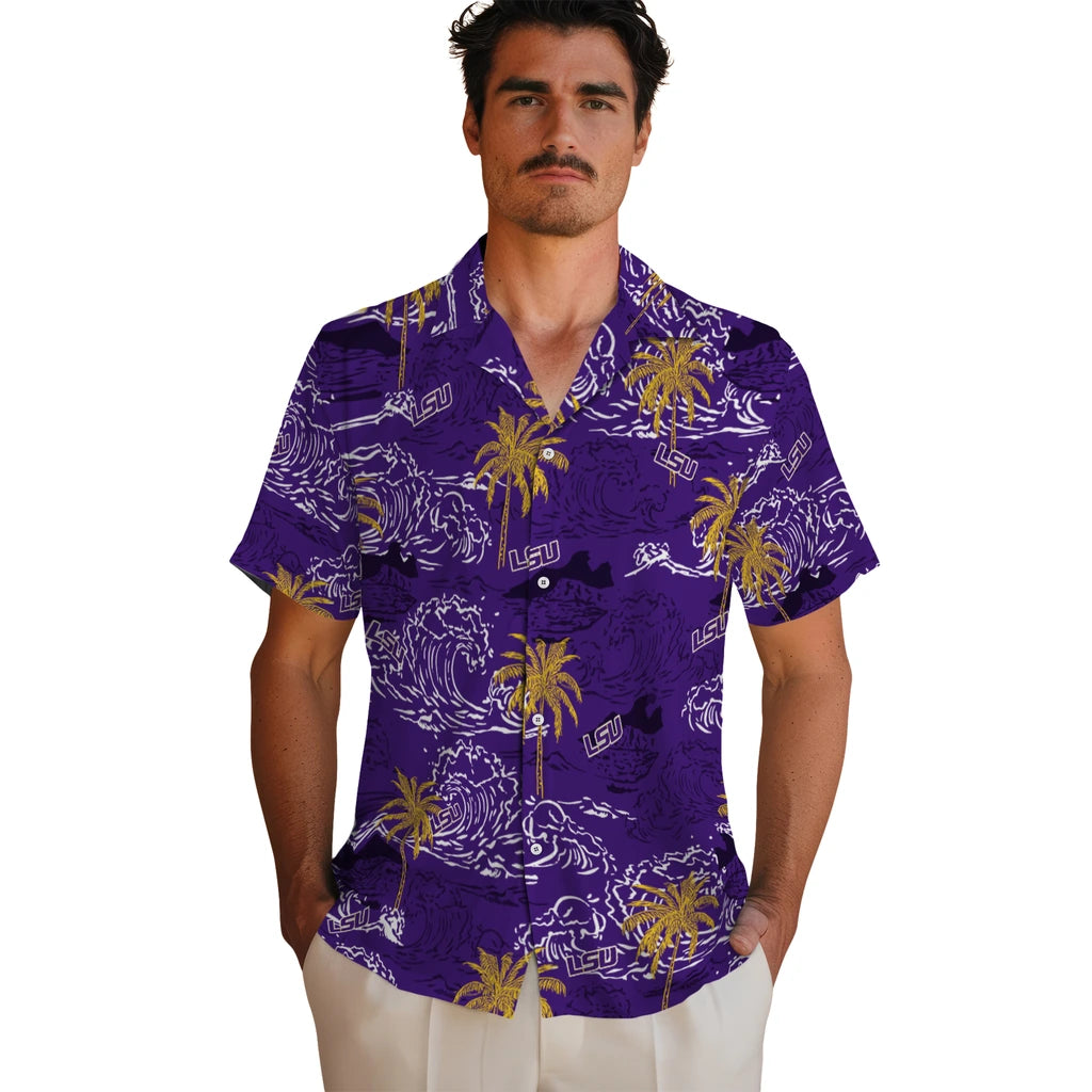 LSU Tigers Hawaiian Shirt - Wave Palm | Hula Hawaiian Shirts
